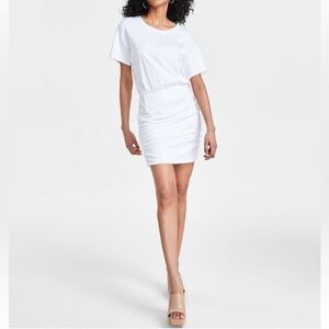 Bar lll Women's Ruched-Skirt Short-Sleeve Mini Dress - White
